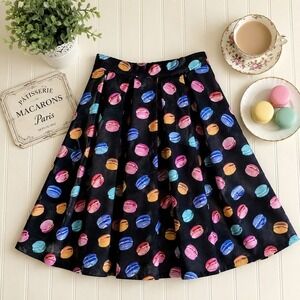 The Moon Macaron Print Circle Skirt Black Retro Pin Up Rockabilly lined Size S‎